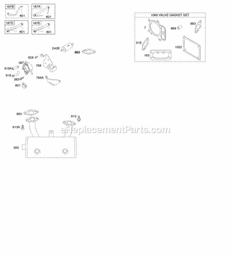 Exhaust System Fuel Supply Gasket Set - Valve Diagram and Parts List for 40H777-0134-B1  Briggs and Stratton Engine